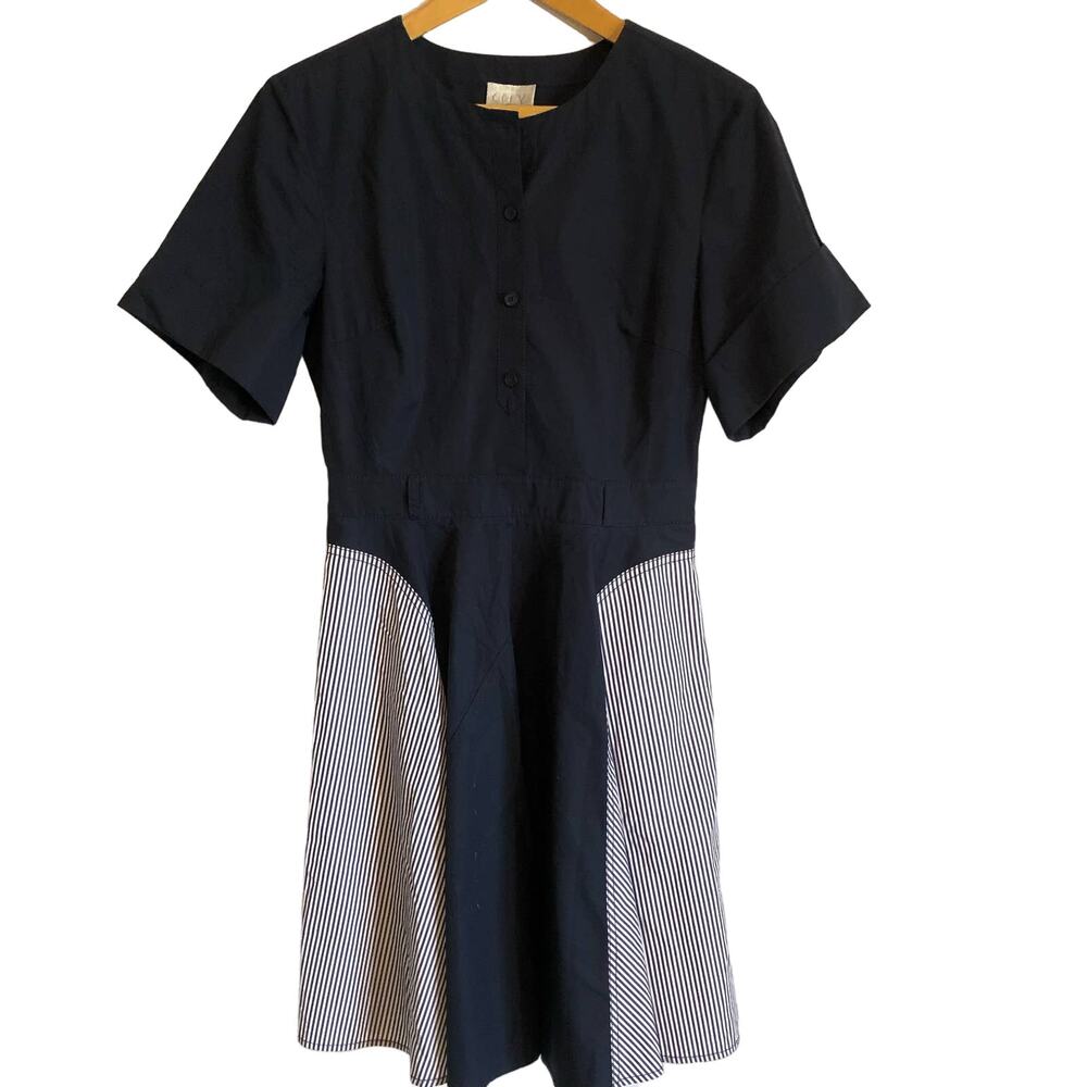 Grey Jason Wu Short Sleeve Blue Fit & Flare Dress Short Cotton Size 4 Retro